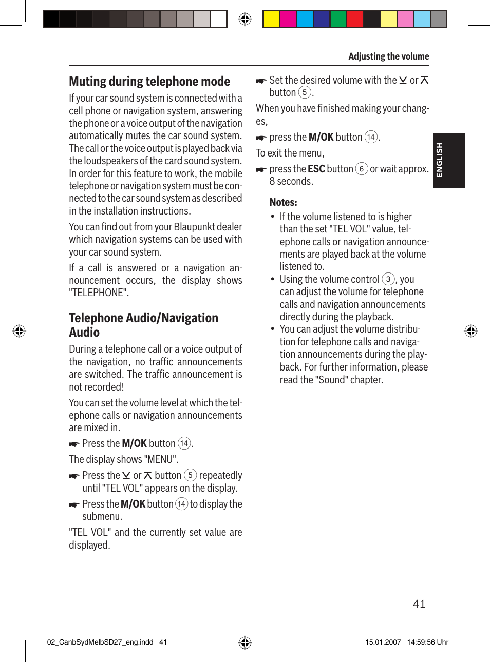 Muting during telephone mode, Telephone audio/navigation audio | Blaupunkt CANBERRA 7 647 523 310 User Manual | Page 12 / 45