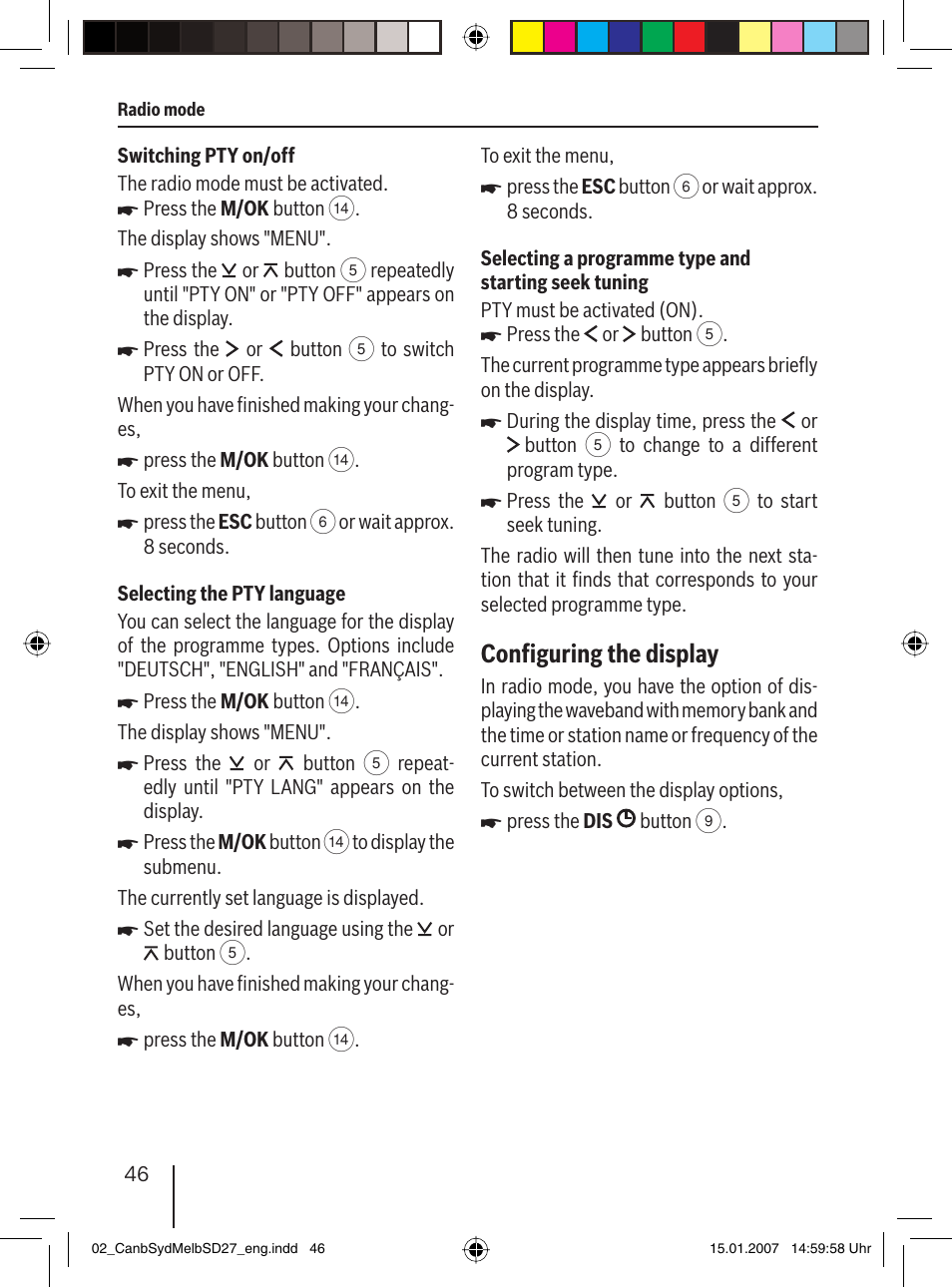 Conﬁ guring the display | Blaupunkt CANBERRA 7 647 523 310 User Manual | Page 17 / 45