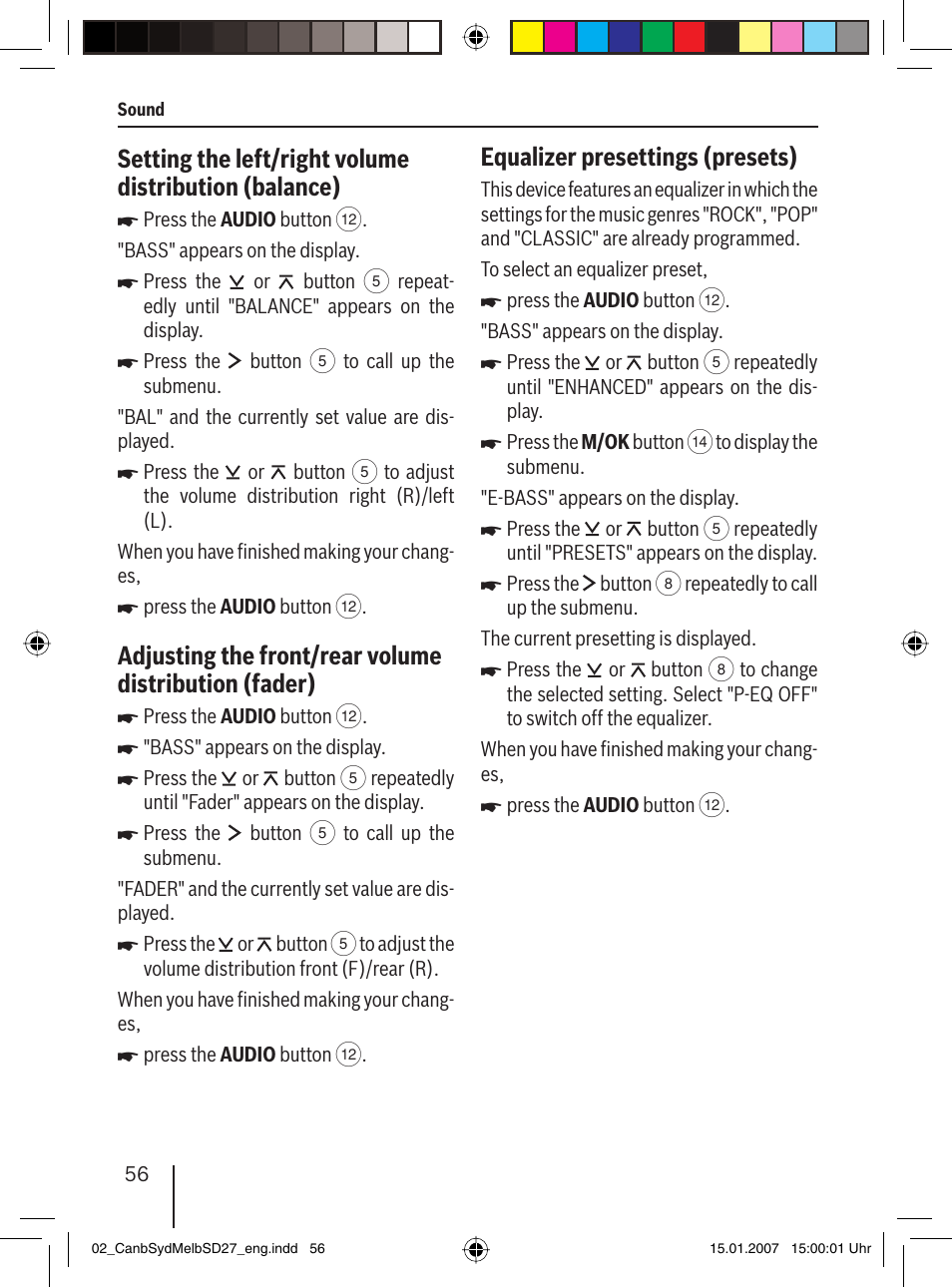 Equalizer presettings (presets) | Blaupunkt CANBERRA 7 647 523 310 User Manual | Page 27 / 45