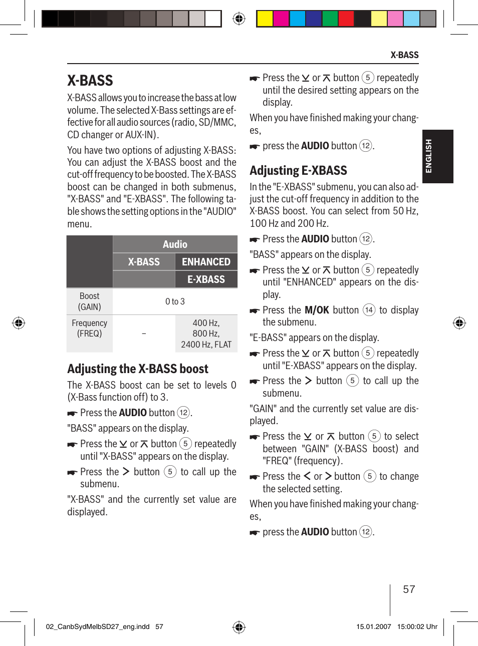 X-bass, Adjusting the x-bass boost, Adjusting e-xbass | Blaupunkt CANBERRA 7 647 523 310 User Manual | Page 28 / 45