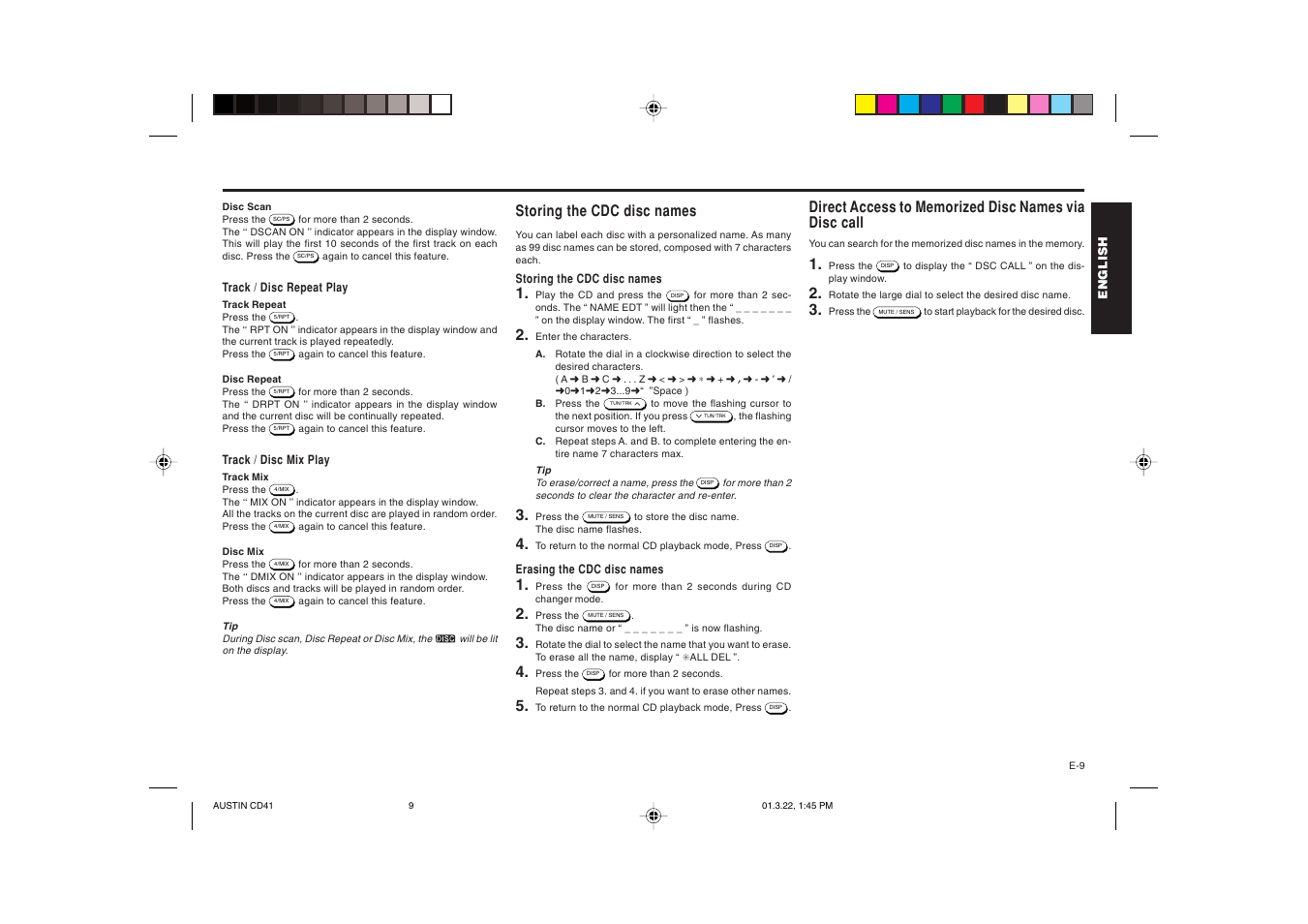 Storing the cdc disc names | Blaupunkt AUSTIN CD41 User Manual | Page 10 / 15