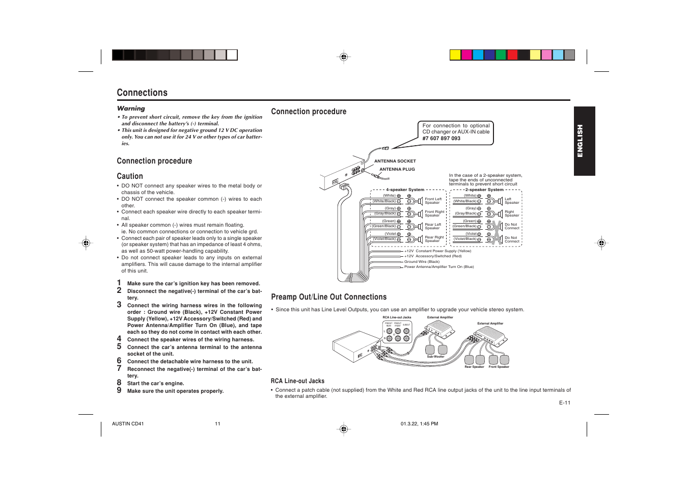 Connections, Connection procedure caution | Blaupunkt AUSTIN CD41 User Manual | Page 12 / 15
