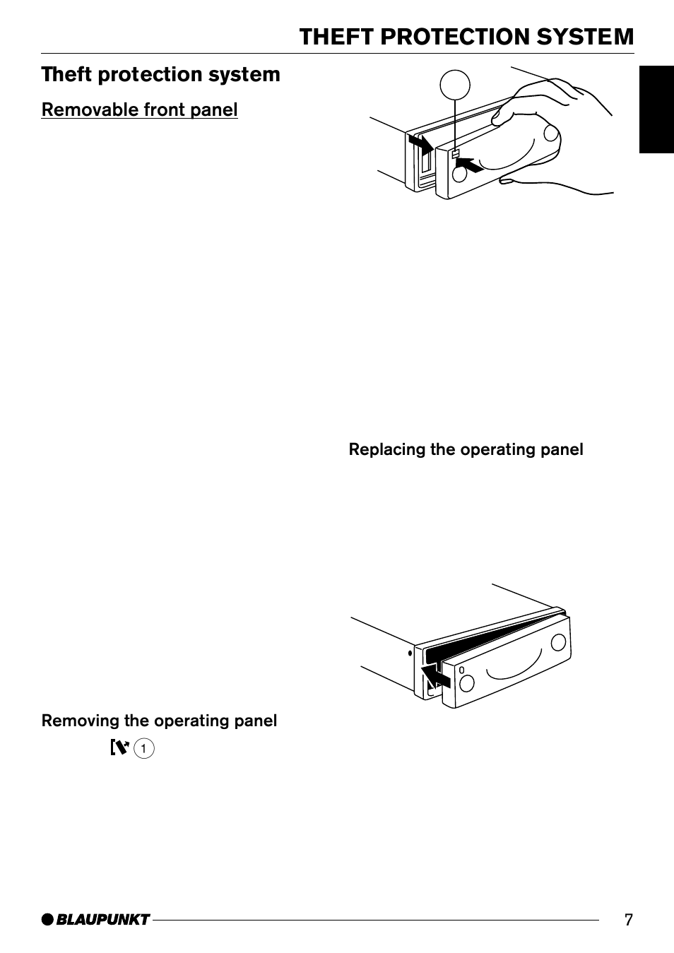Theft protection system, Removable front panel | Blaupunkt Melbourne C30 User Manual | Page 7 / 24