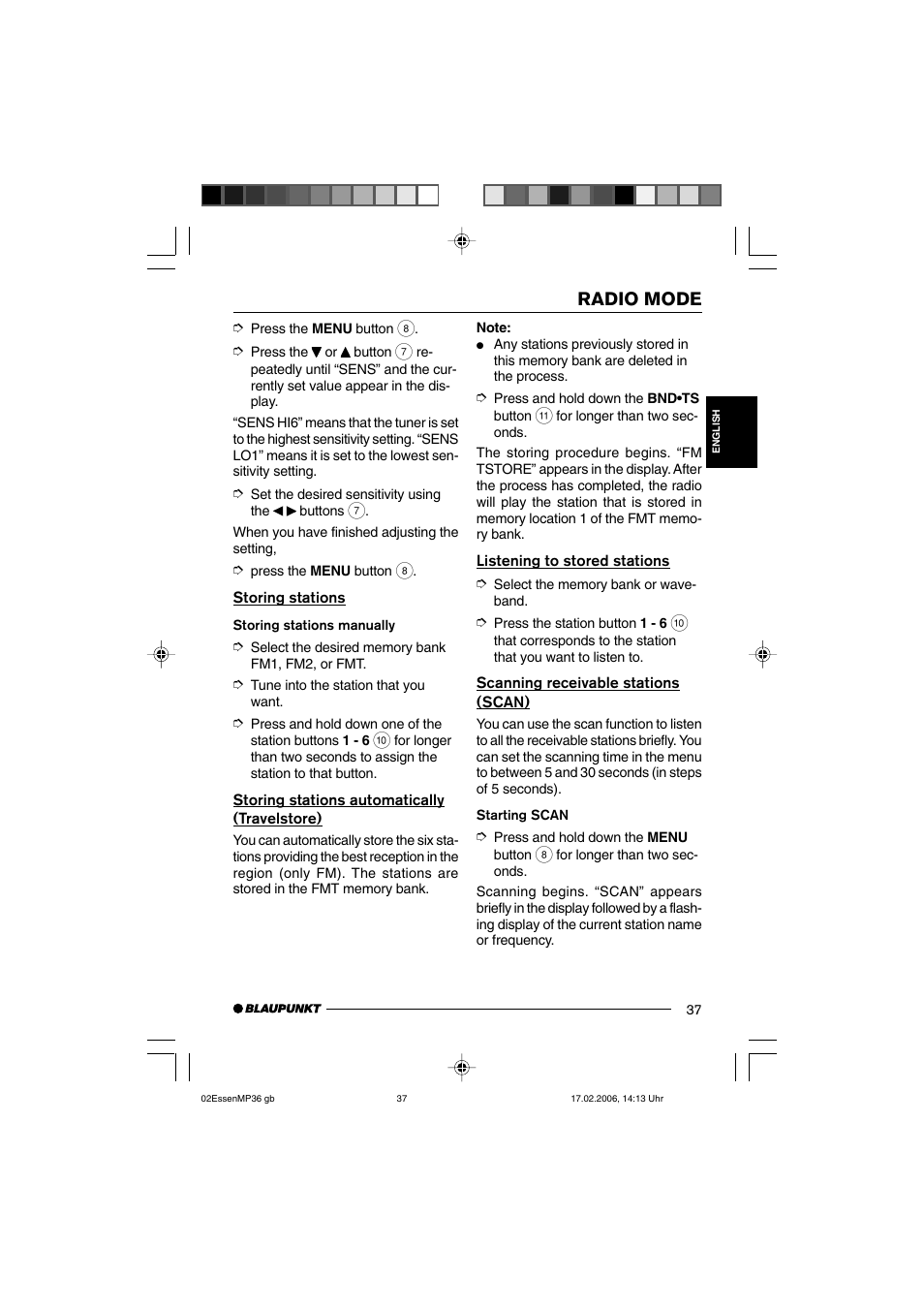 Radio mode | Blaupunkt ESSEN MP36 User Manual | Page 11 / 30