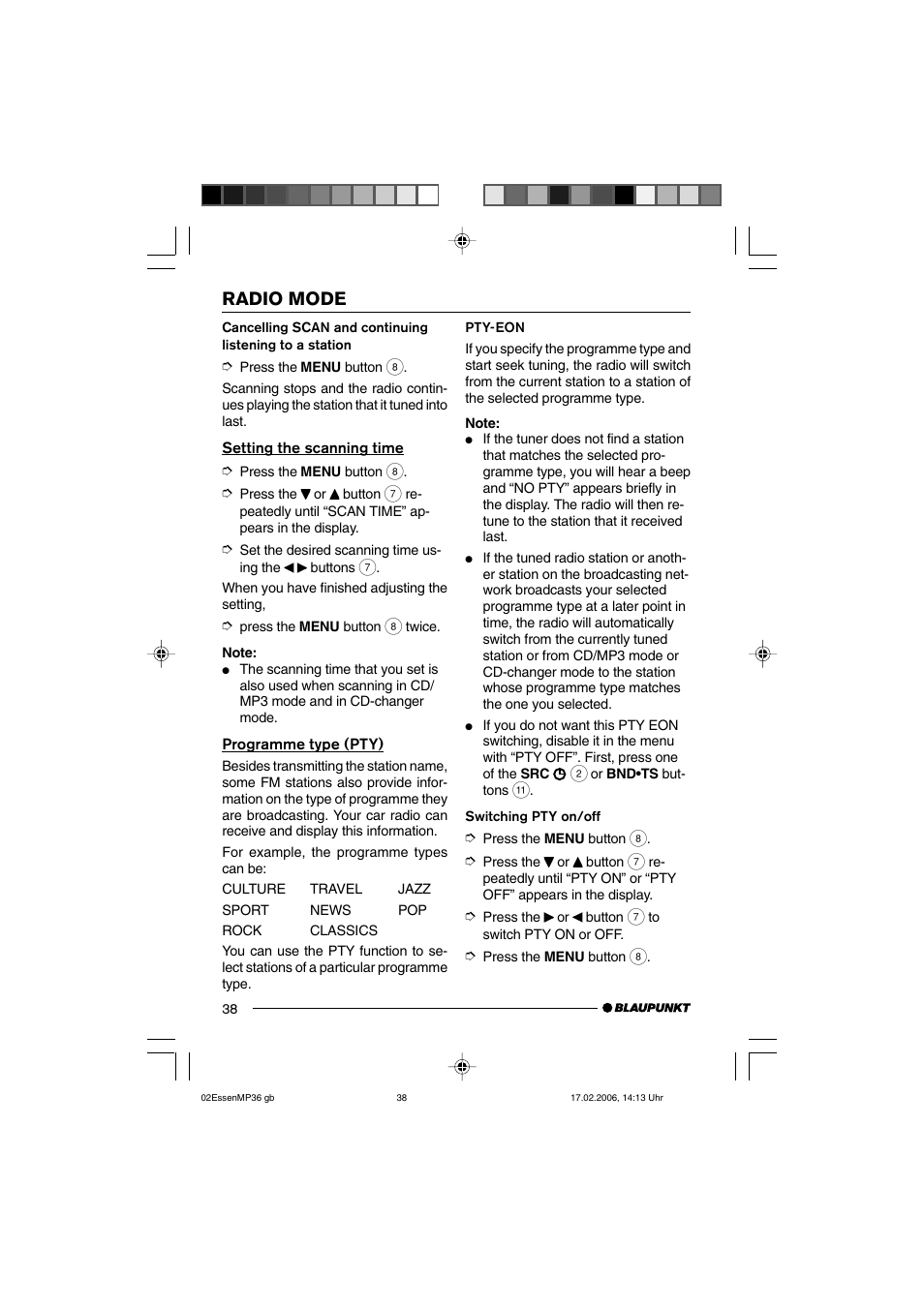 Radio mode | Blaupunkt ESSEN MP36 User Manual | Page 12 / 30