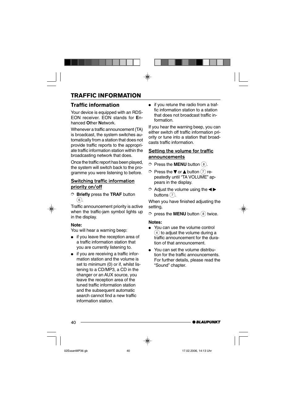 Traffic information | Blaupunkt ESSEN MP36 User Manual | Page 14 / 30