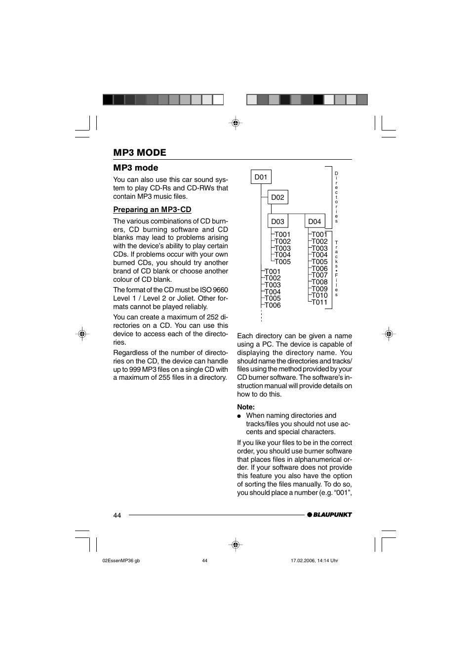 Mp3 mode, Preparing an mp3-cd | Blaupunkt ESSEN MP36 User Manual | Page 18 / 30