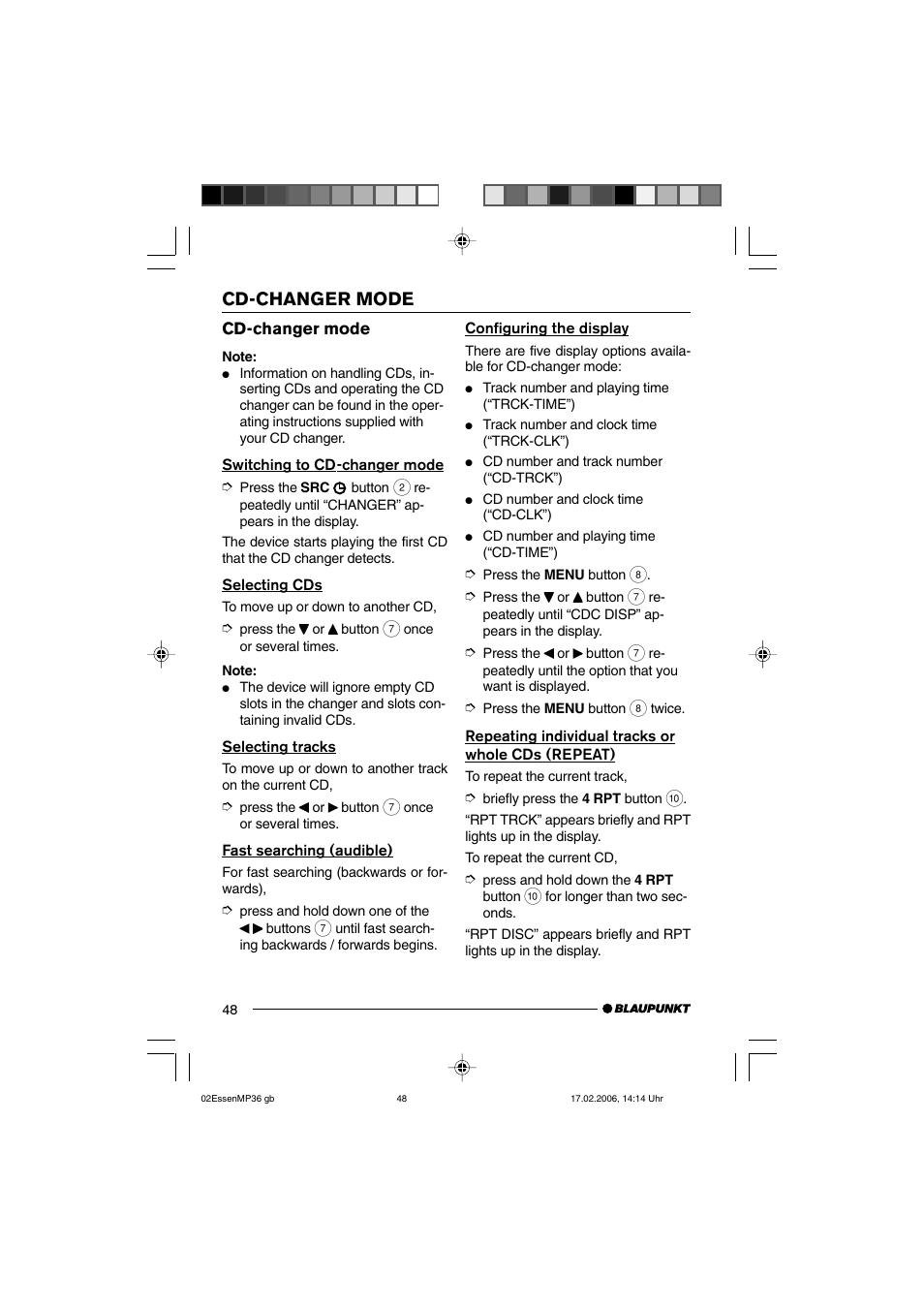 Cd-changer mode | Blaupunkt ESSEN MP36 User Manual | Page 22 / 30