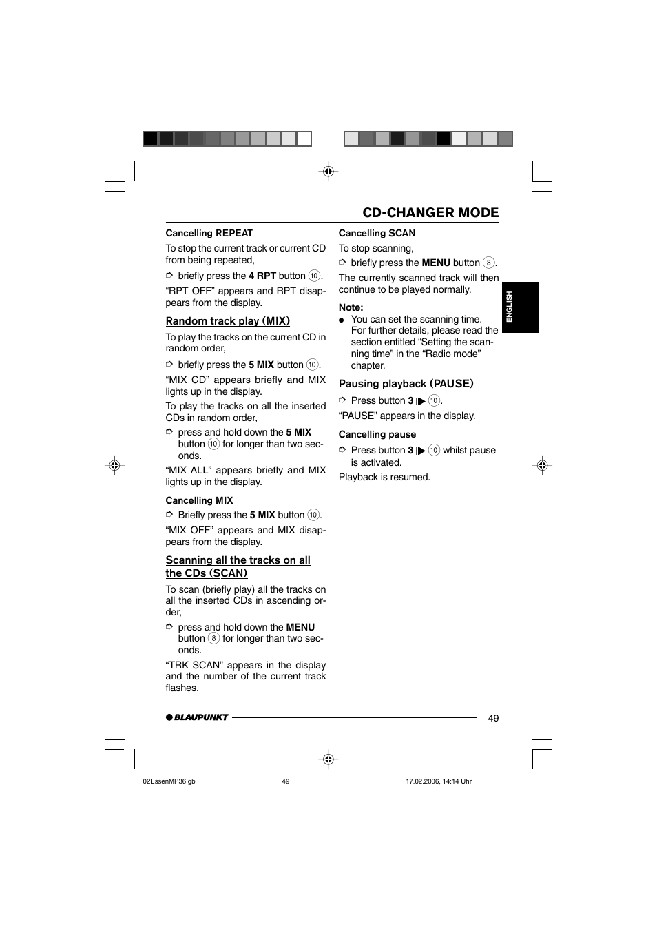 Cd-changer mode | Blaupunkt ESSEN MP36 User Manual | Page 23 / 30