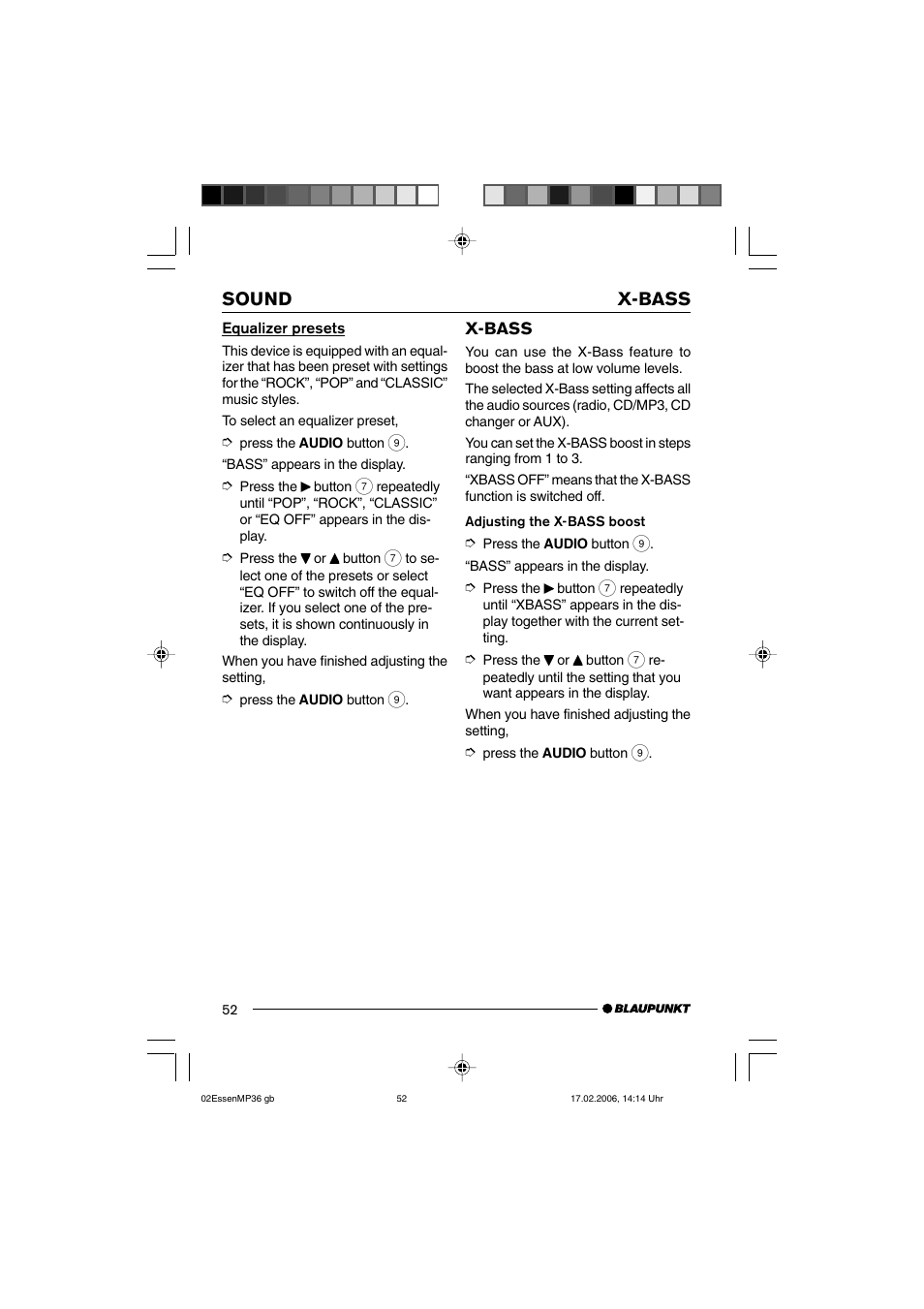 Sound x-bass | Blaupunkt ESSEN MP36 User Manual | Page 26 / 30