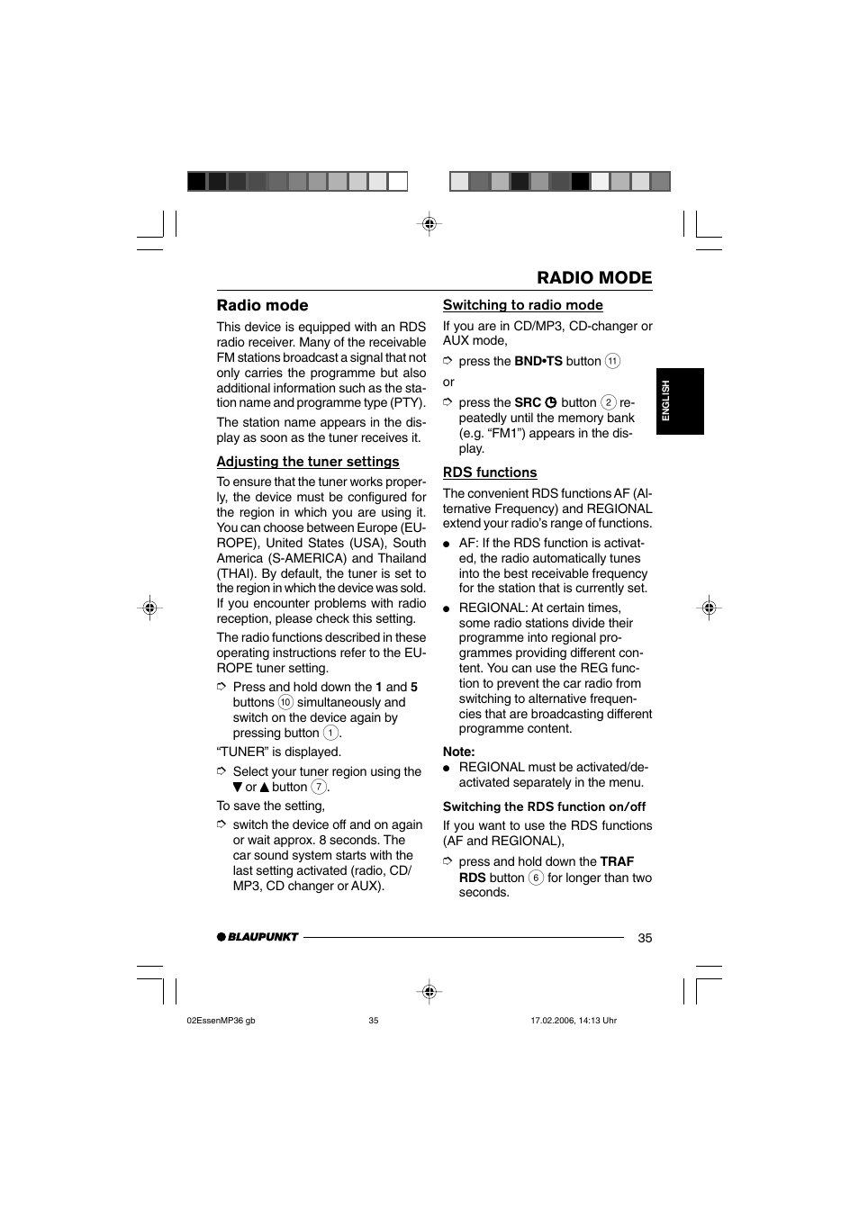 Radio mode | Blaupunkt ESSEN MP36 User Manual | Page 9 / 30