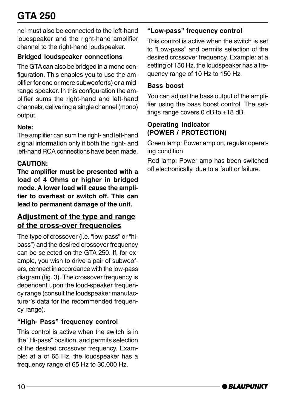 Gta 250 | Blaupunkt GTA 250 User Manual | Page 10 / 38