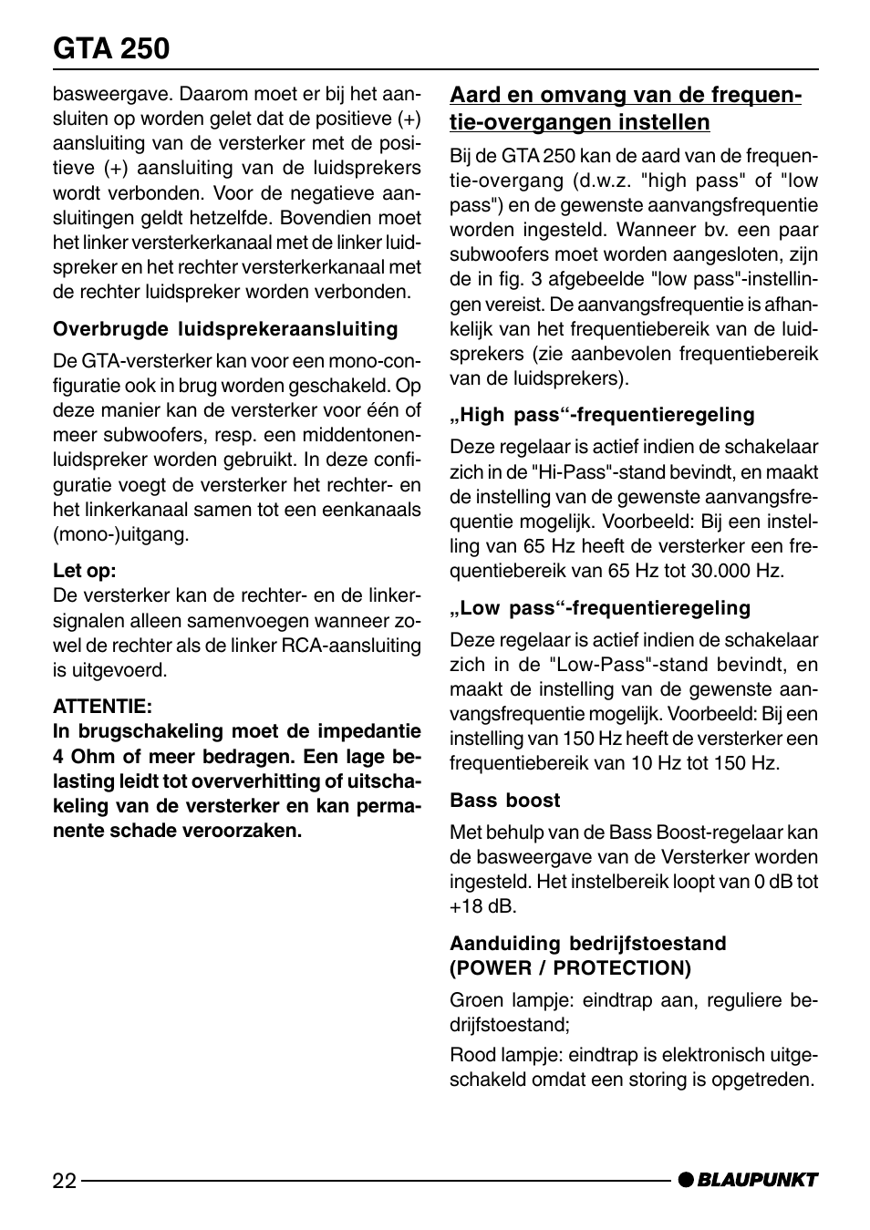 Gta 250 | Blaupunkt GTA 250 User Manual | Page 22 / 38