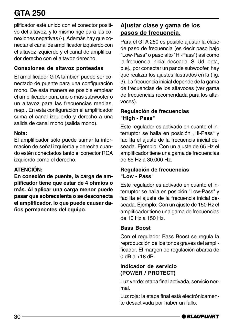 Gta 250 | Blaupunkt GTA 250 User Manual | Page 30 / 38