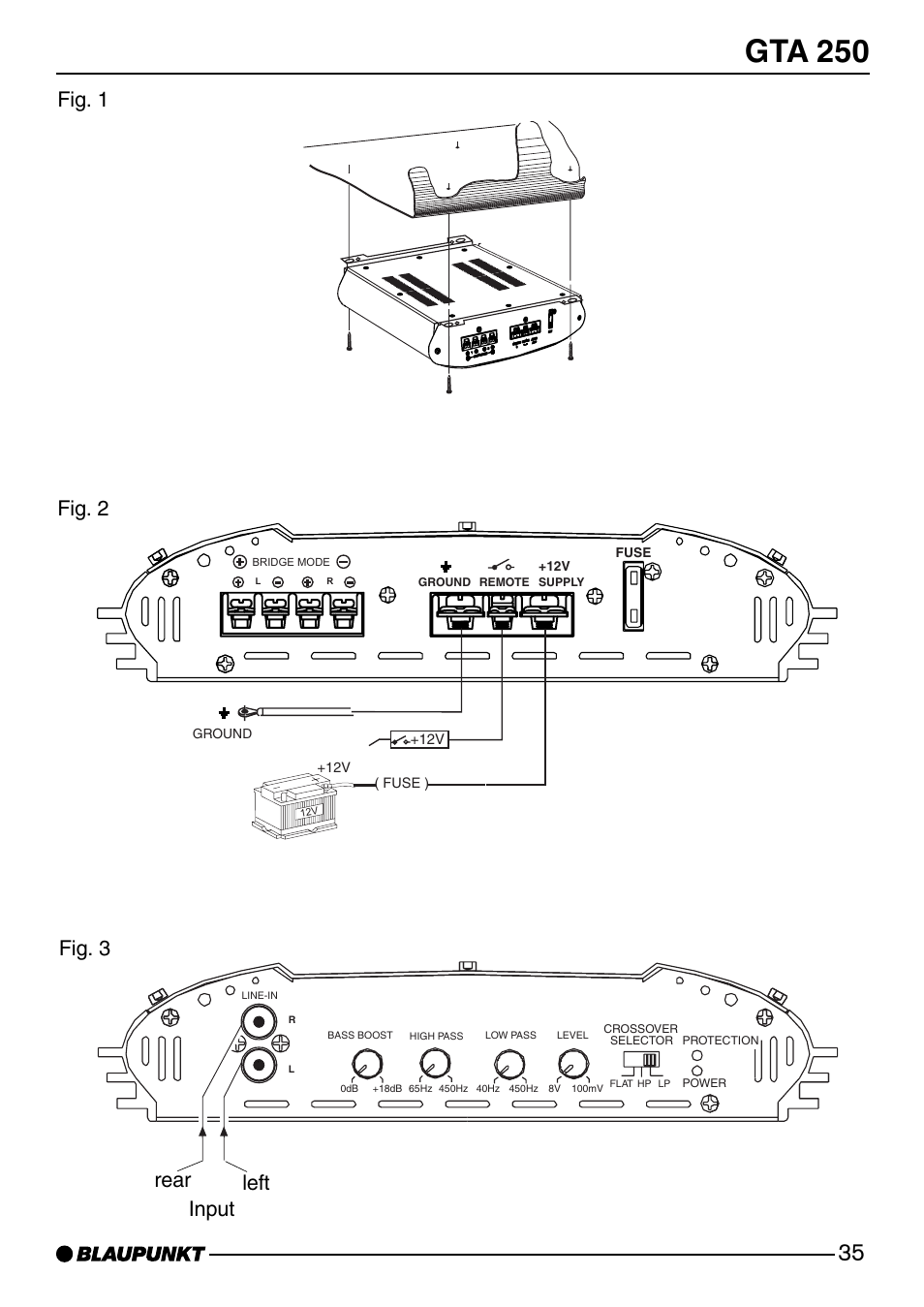 Gta 250, Fig. 1 fig. 2 fig. 3 input left rear | Blaupunkt GTA 250 User Manual | Page 35 / 38