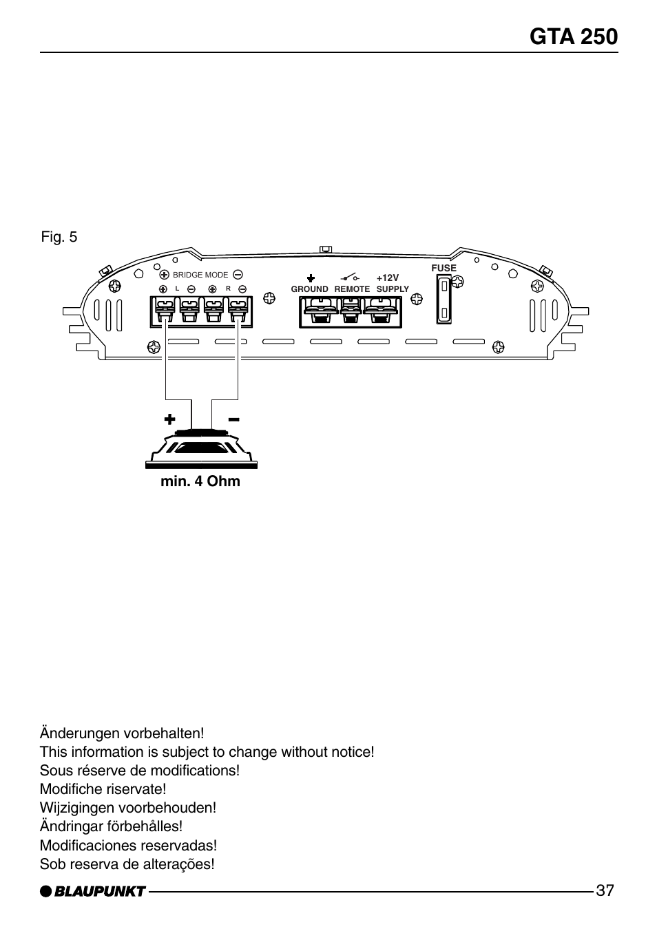 Gta 250, Fig. 5 min. 4 ohm | Blaupunkt GTA 250 User Manual | Page 37 / 38