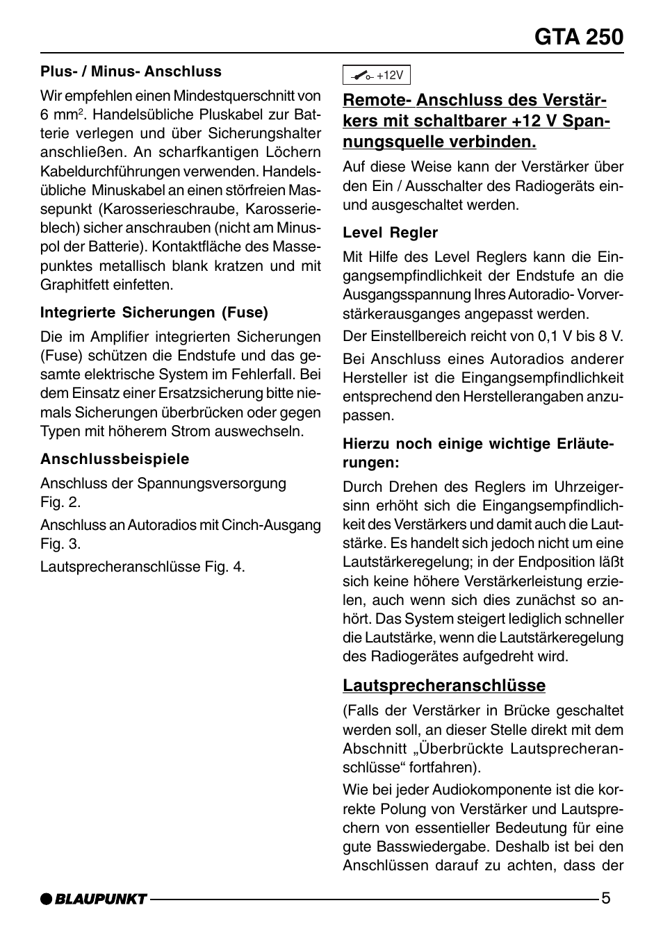Gta 250 | Blaupunkt GTA 250 User Manual | Page 5 / 38