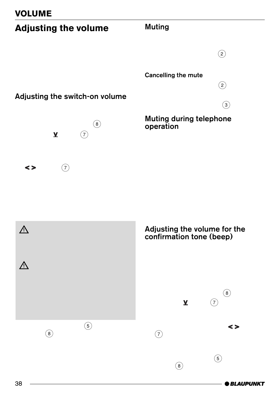 Adjusting the volume, Volume, Adjusting the switch-on volume | Muting, Muting during telephone operation | Blaupunkt Denver CD70 User Manual | Page 10 / 32