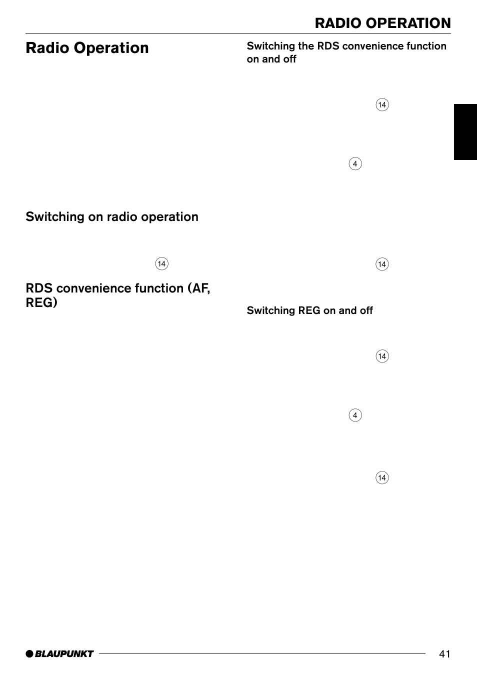 Radio operation, Switching on radio operation, Rds convenience function (af, reg) | Blaupunkt Denver CD70 User Manual | Page 13 / 32