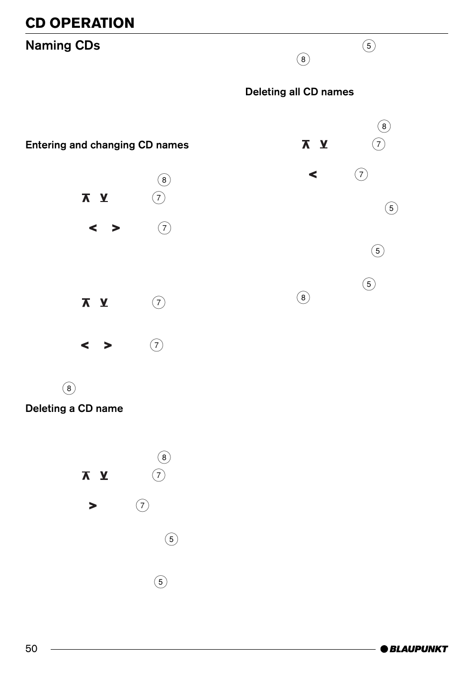 Cd operation, Naming cds | Blaupunkt Denver CD70 User Manual | Page 22 / 32