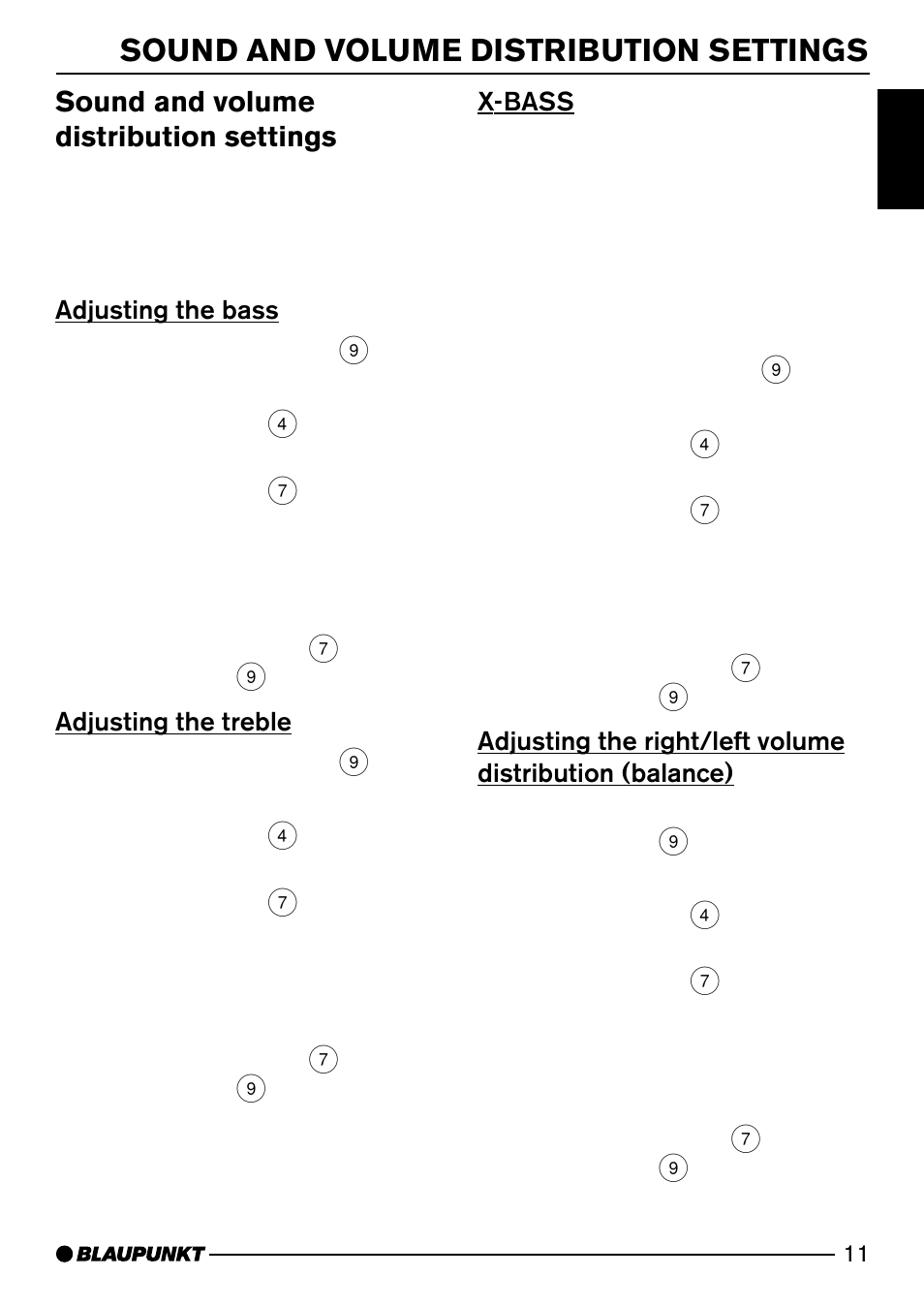 Sound and volume distribution settings | Blaupunkt MIAMI CD73 User Manual | Page 11 / 30