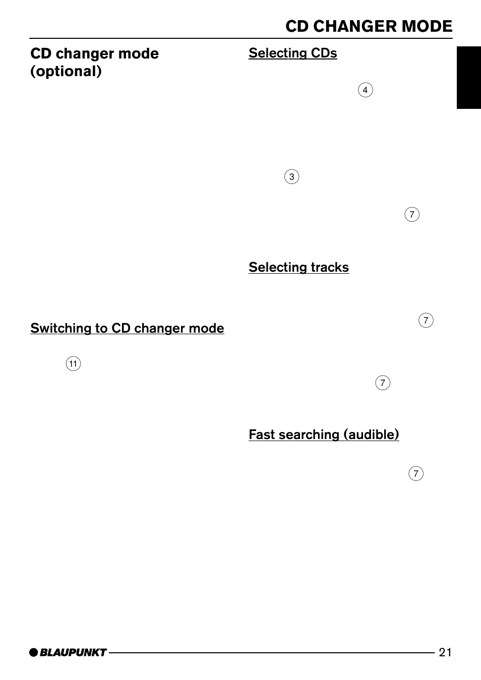 Cd changer mode, Cd changer mode (optional) | Blaupunkt MIAMI CD73 User Manual | Page 21 / 30