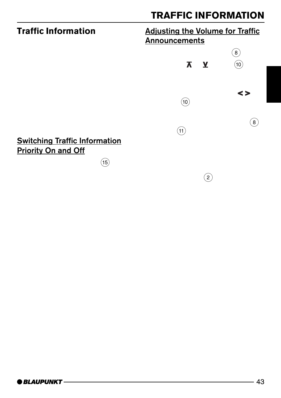 Traffic information, Adjusting the volume for traffic announcements, Switching traffic information priority on and off | Blaupunkt PALM BEACH C51 User Manual | Page 16 / 30