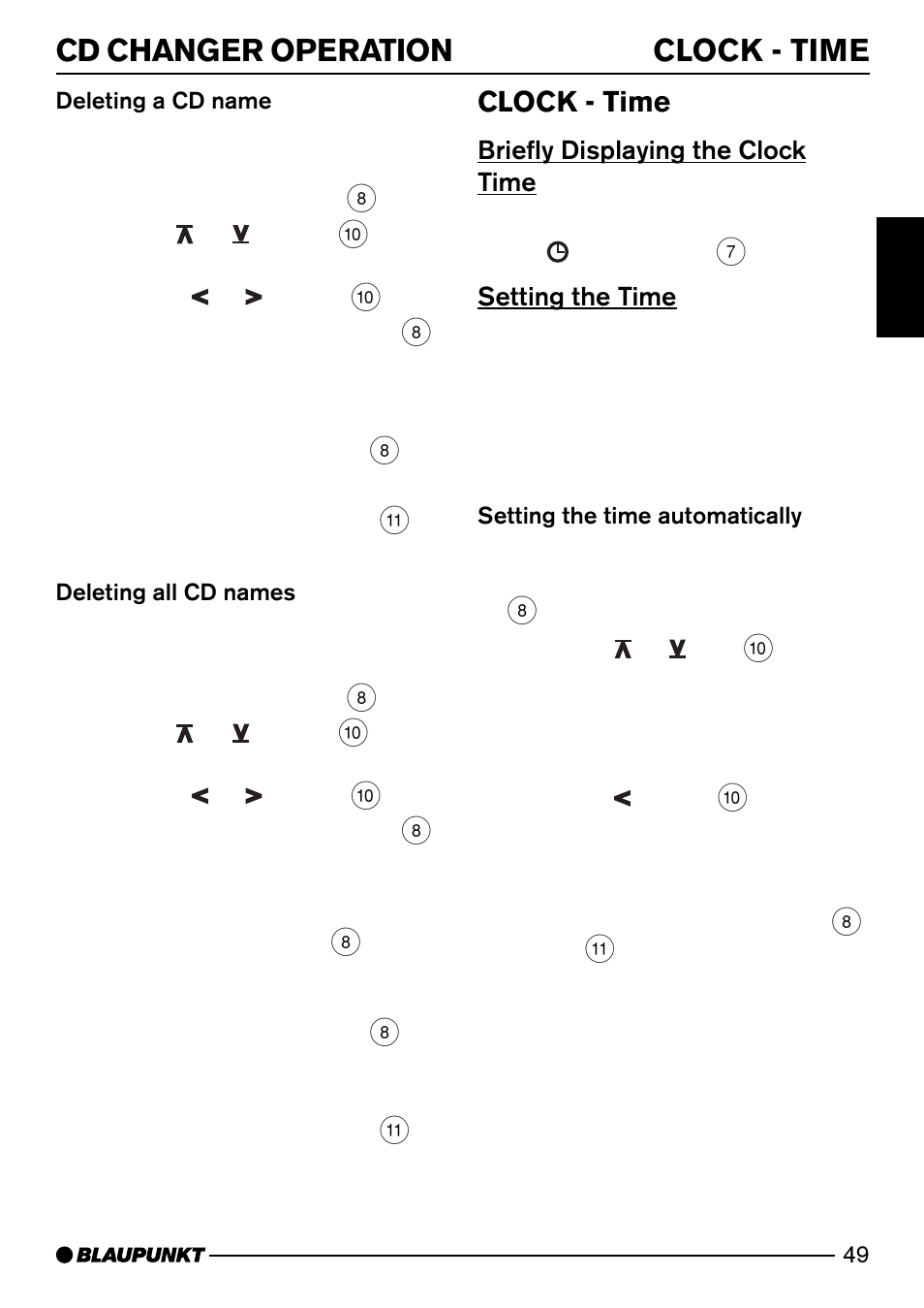 Cd changer operation clock - time, Clock - time | Blaupunkt PALM BEACH C51 User Manual | Page 22 / 30