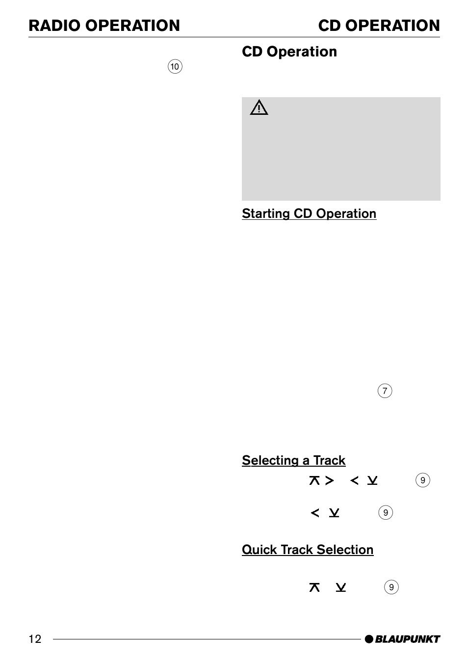 Cd operation radio operation, Cd operation | Blaupunkt CD31 User Manual | Page 11 / 19