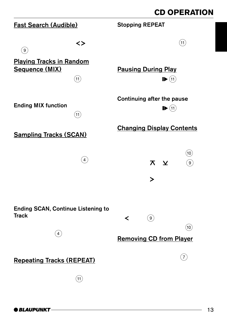 Cd operation | Blaupunkt CD31 User Manual | Page 12 / 19