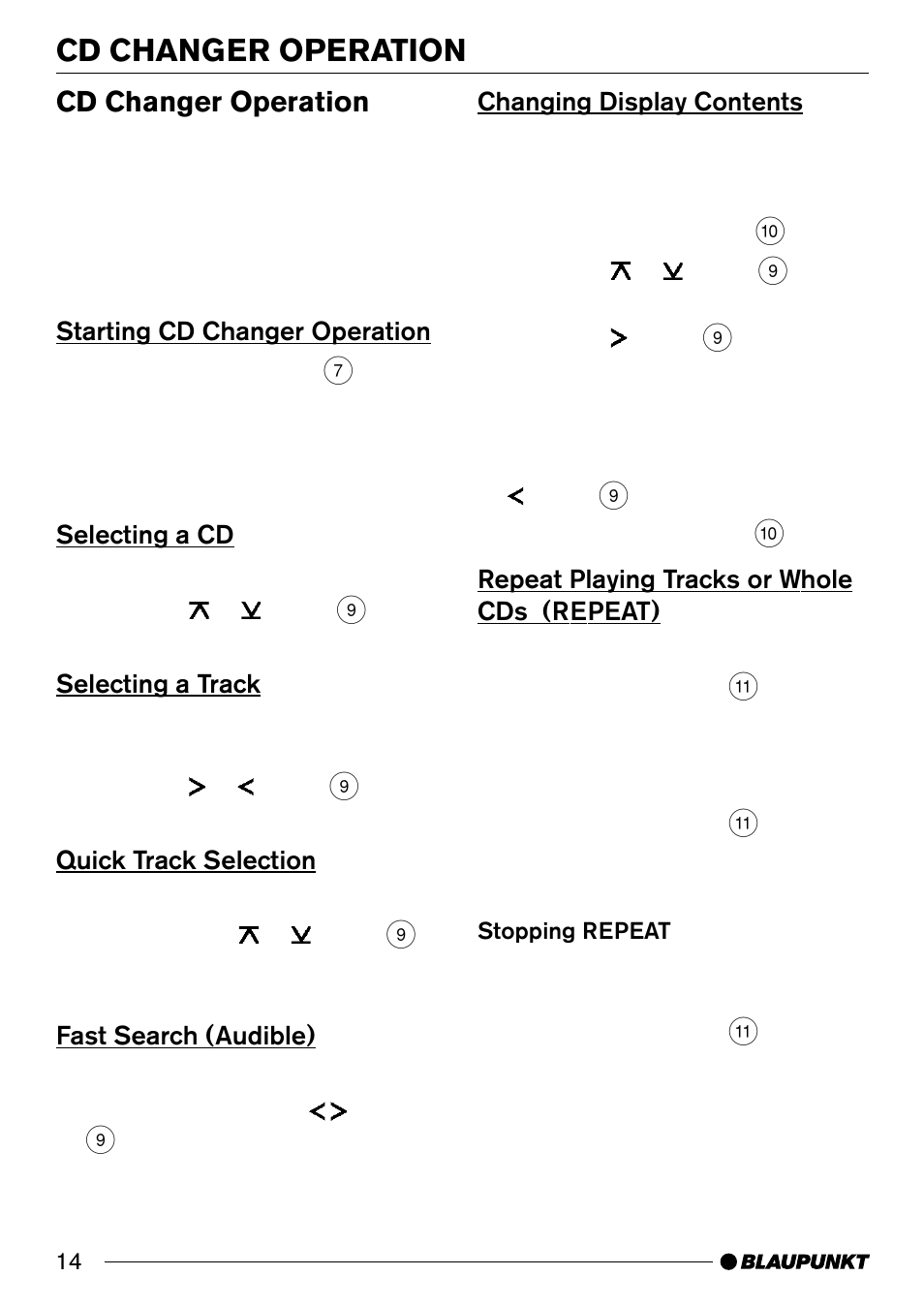 Cd changer operation 14, Cd changer operation | Blaupunkt CD31 User Manual | Page 13 / 19