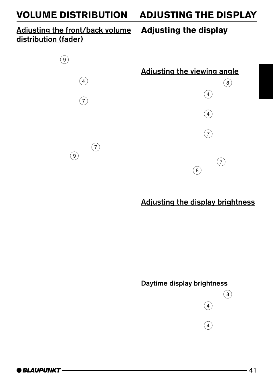 Volume distribution adjusting the display, Adjusting the display | Blaupunkt MIAMI 7 643 810 310 User Manual | Page 12 / 33