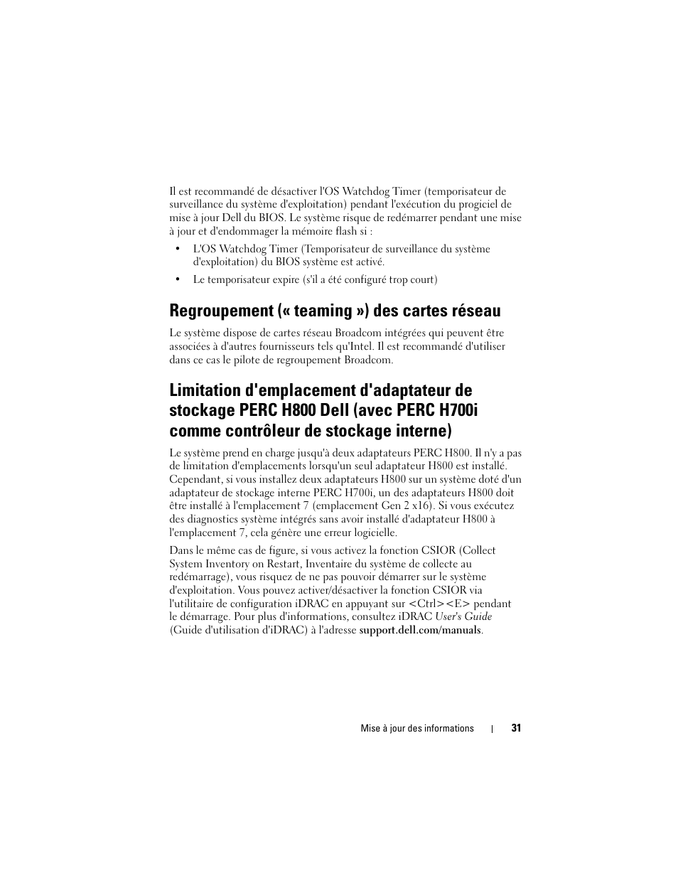 Regroupement (« teaming ») des cartes réseau | Dell PowerEdge R910 User Manual | Page 31 / 92