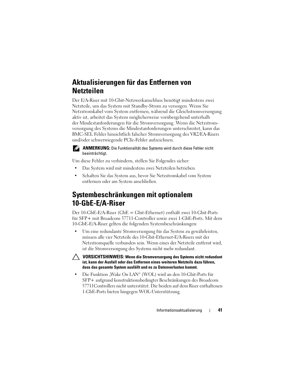 Aktualisierungen für das entfernen von netzteilen | Dell PowerEdge R910 User Manual | Page 41 / 92