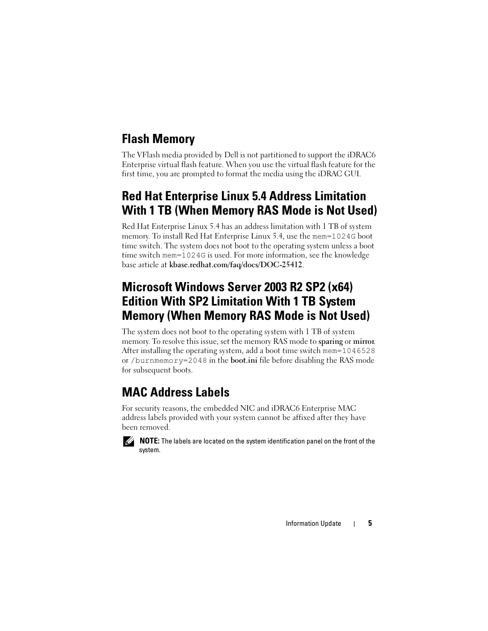 Flash memory, Mac address labels | Dell PowerEdge R910 User Manual | Page 5 / 92