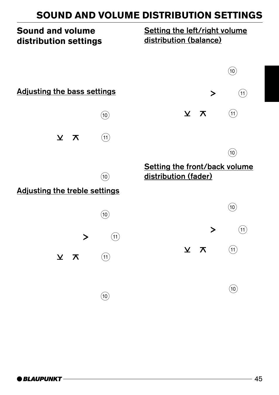 Sound and volume distribution settings | Blaupunkt San Diego DJ31 User Manual | Page 22 / 24