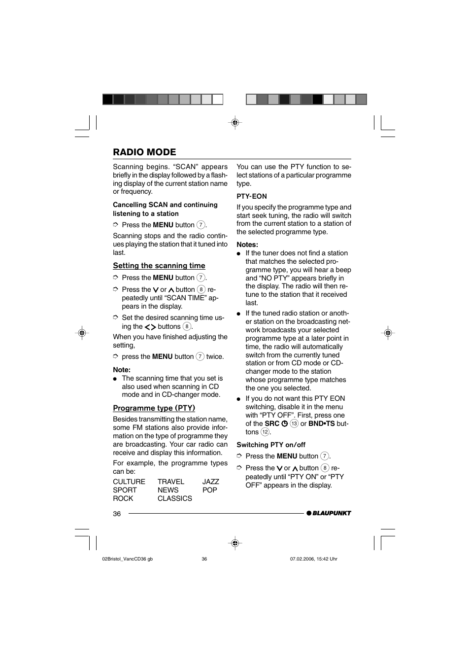 Radio mode | Blaupunkt BRISTOL CD36 User Manual | Page 13 / 26