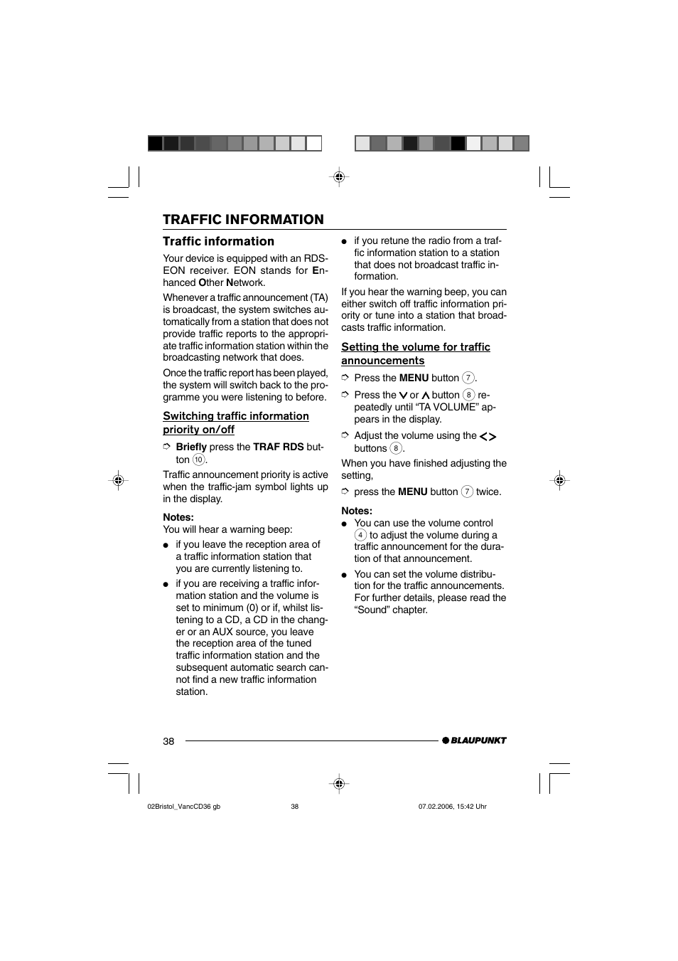 Traffic information | Blaupunkt BRISTOL CD36 User Manual | Page 15 / 26