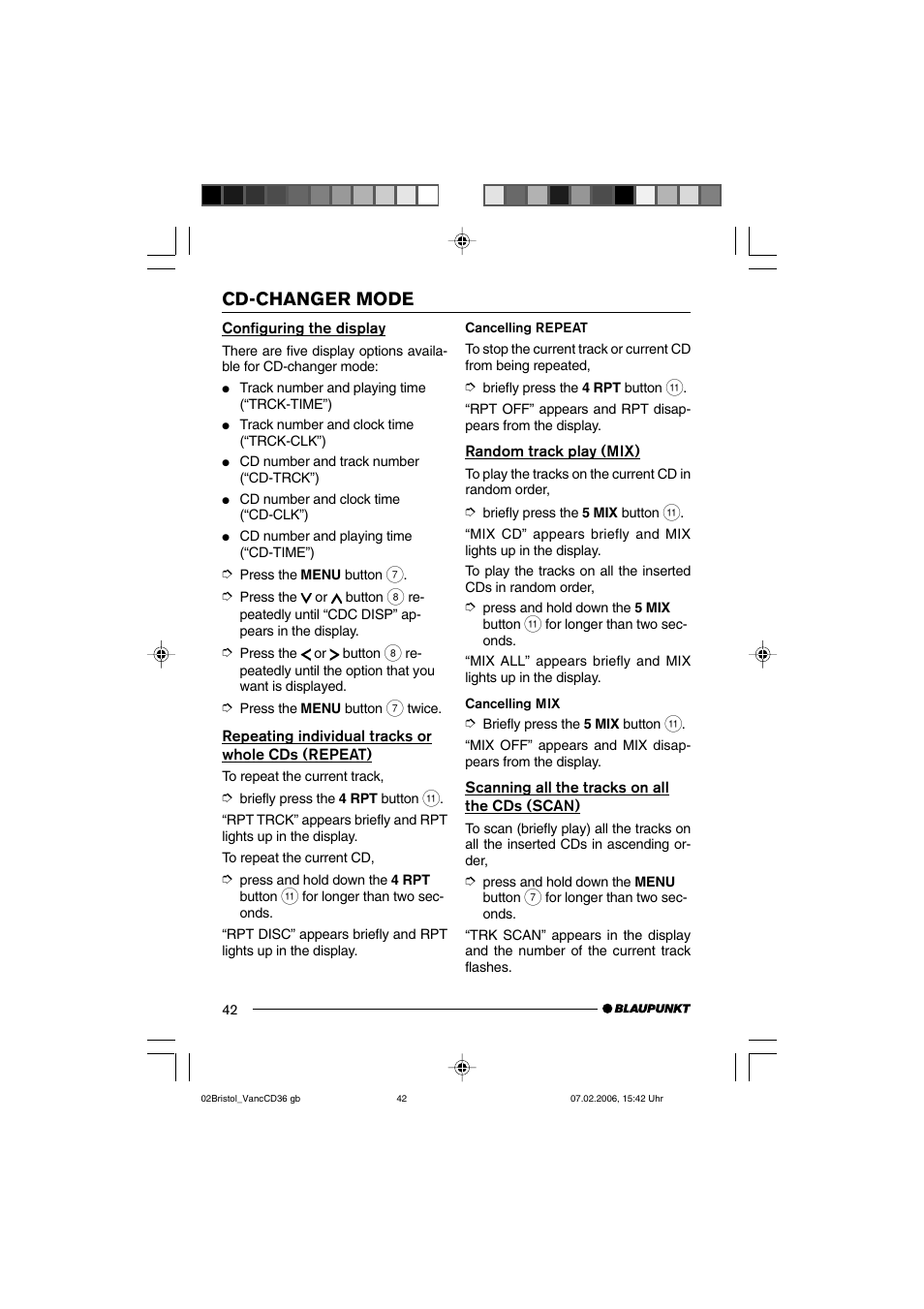 Cd-changer mode | Blaupunkt BRISTOL CD36 User Manual | Page 19 / 26