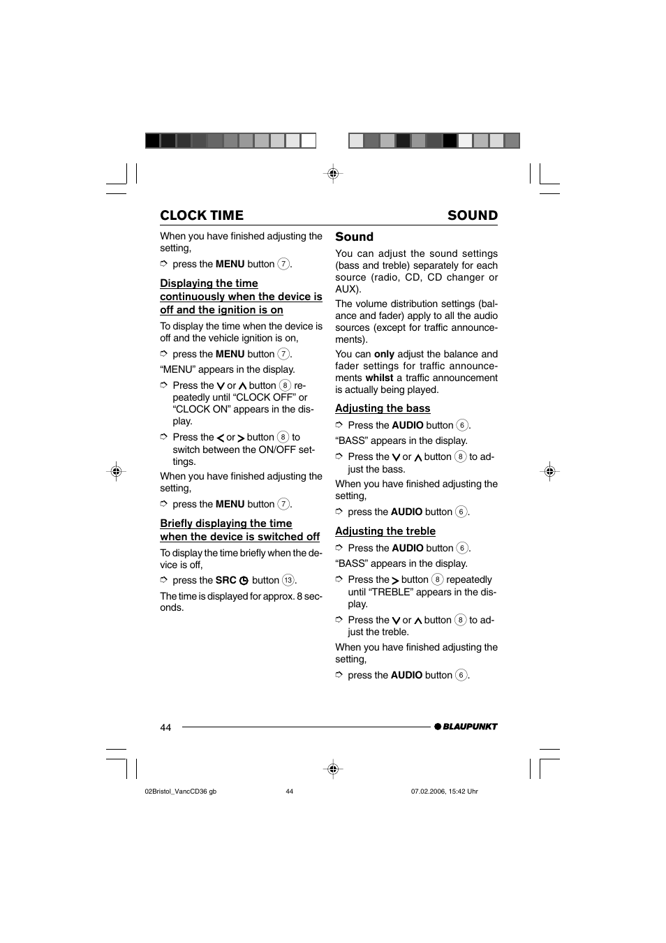 Clock time sound | Blaupunkt BRISTOL CD36 User Manual | Page 21 / 26