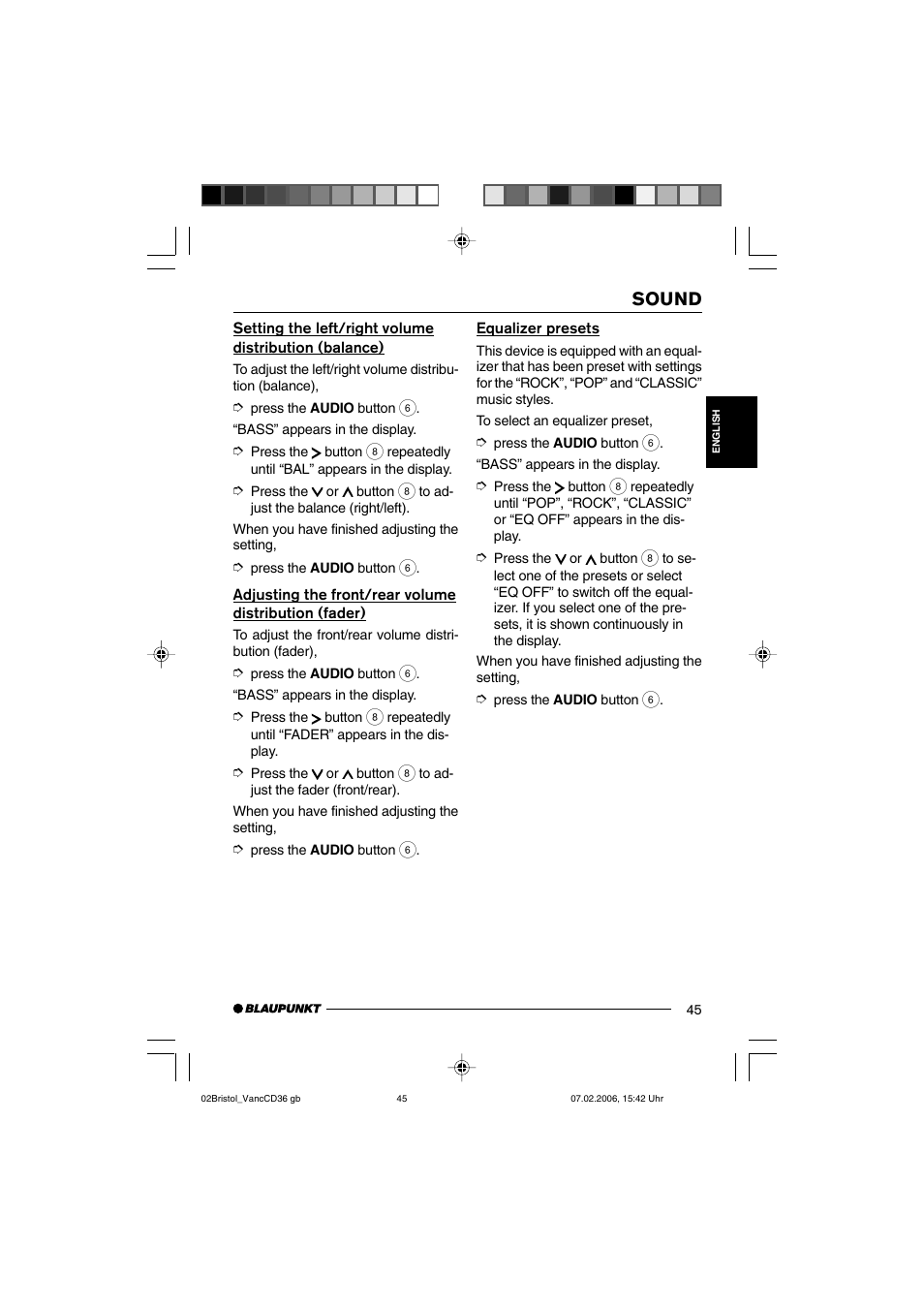 Sound | Blaupunkt BRISTOL CD36 User Manual | Page 22 / 26