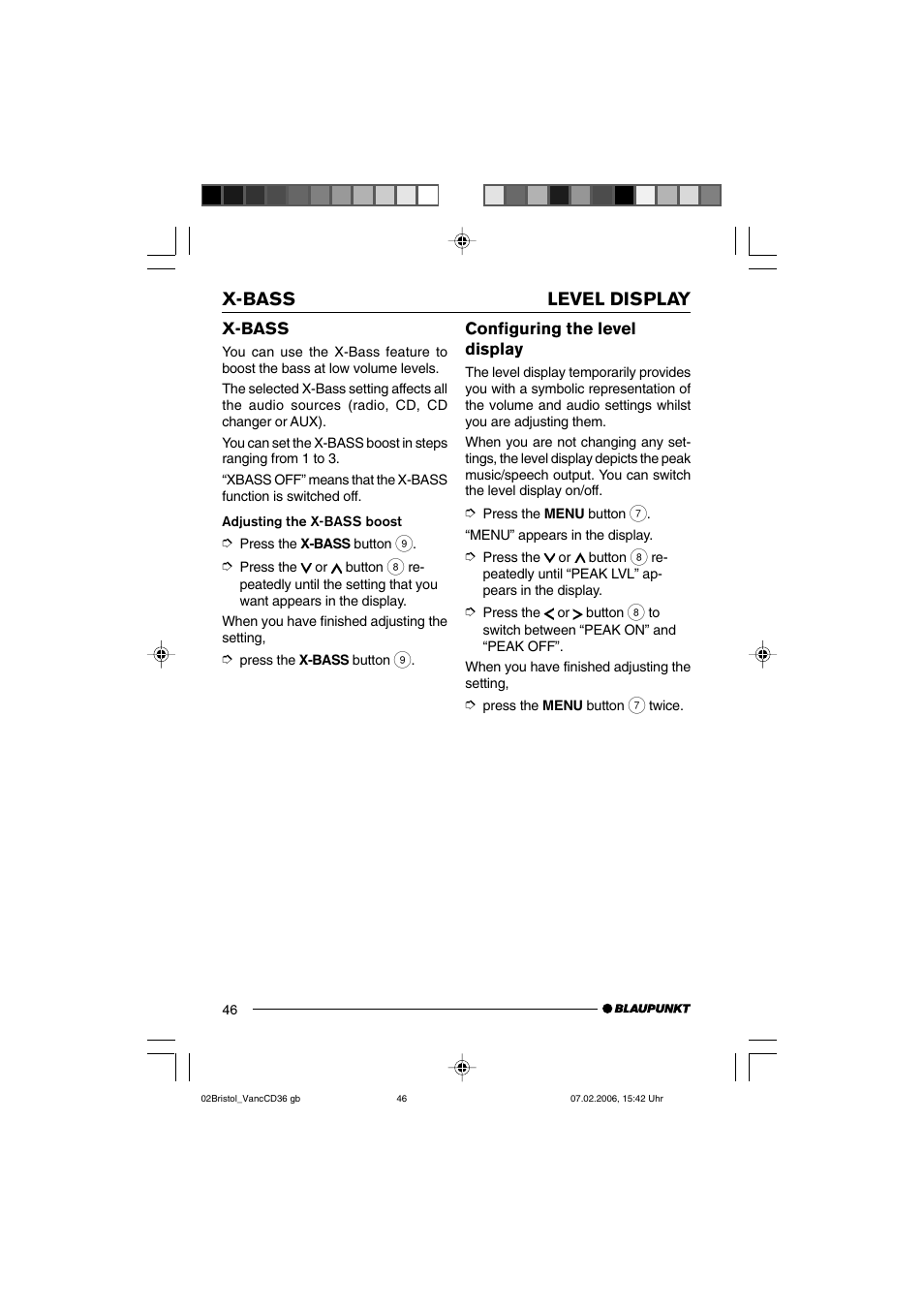 X-bass level display | Blaupunkt BRISTOL CD36 User Manual | Page 23 / 26