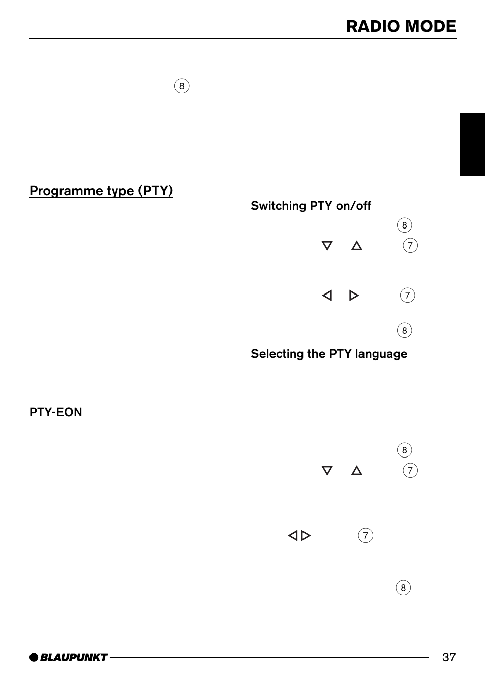 Radio mode, Programme type (pty) | Blaupunkt PORTO CD34 7 644 176 310 User Manual | Page 14 / 27