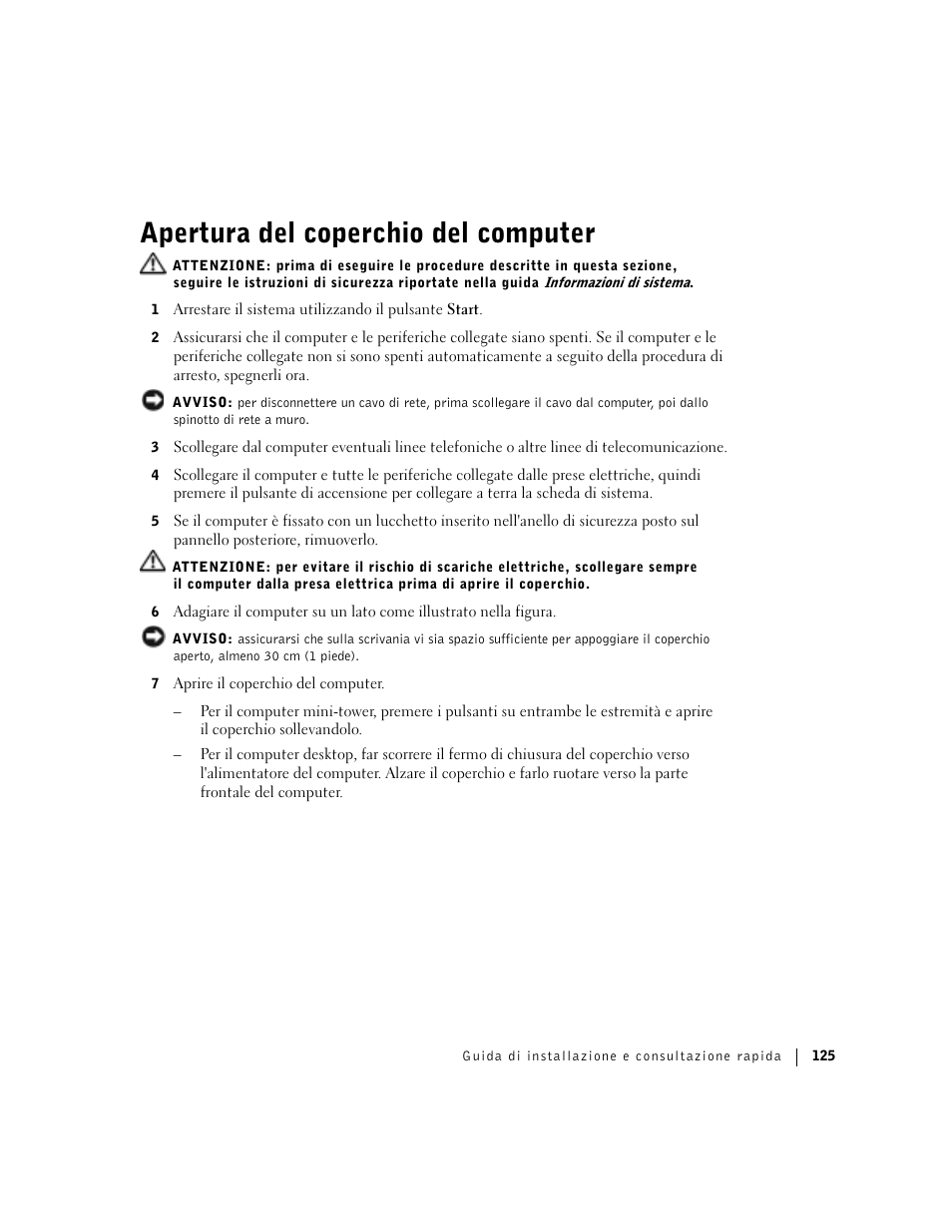 Apertura del coperchio del computer | Dell Precision 360 User Manual | Page 125 / 182
