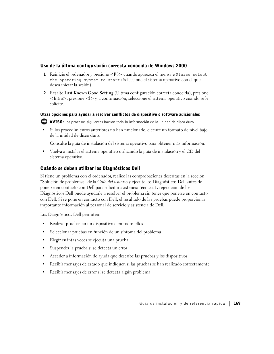 Cuándo se deben utilizar los diagnósticos dell | Dell Precision 360 User Manual | Page 169 / 182