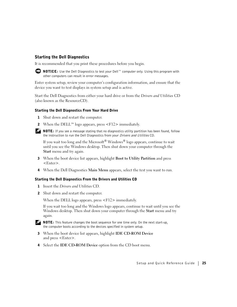 Starting the dell diagnostics | Dell Precision 360 User Manual | Page 25 / 182
