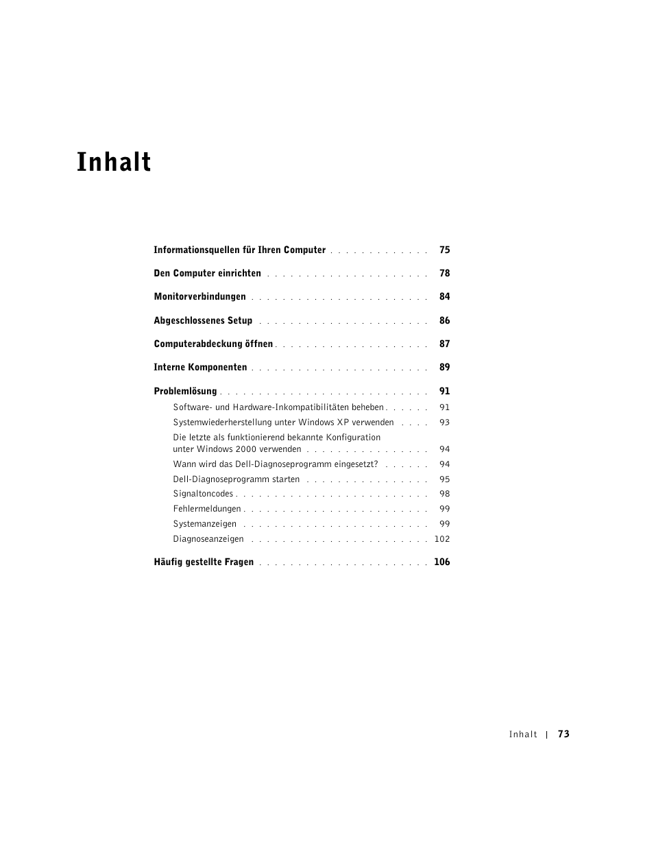 Inhalt | Dell Precision 360 User Manual | Page 73 / 182