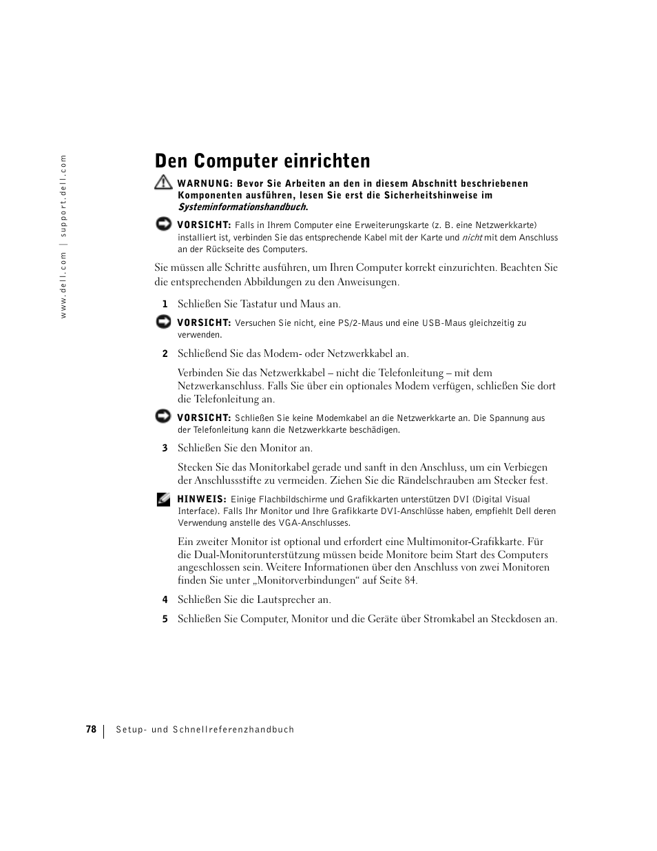 Den computer einrichten | Dell Precision 360 User Manual | Page 78 / 182