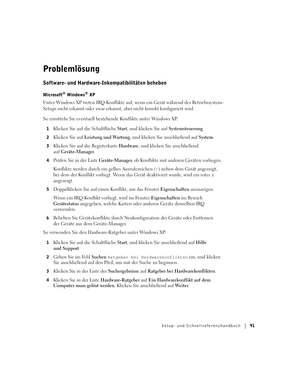 Problemlösung, Software- und hardware-inkompatibilitäten beheben | Dell Precision 360 User Manual | Page 91 / 182