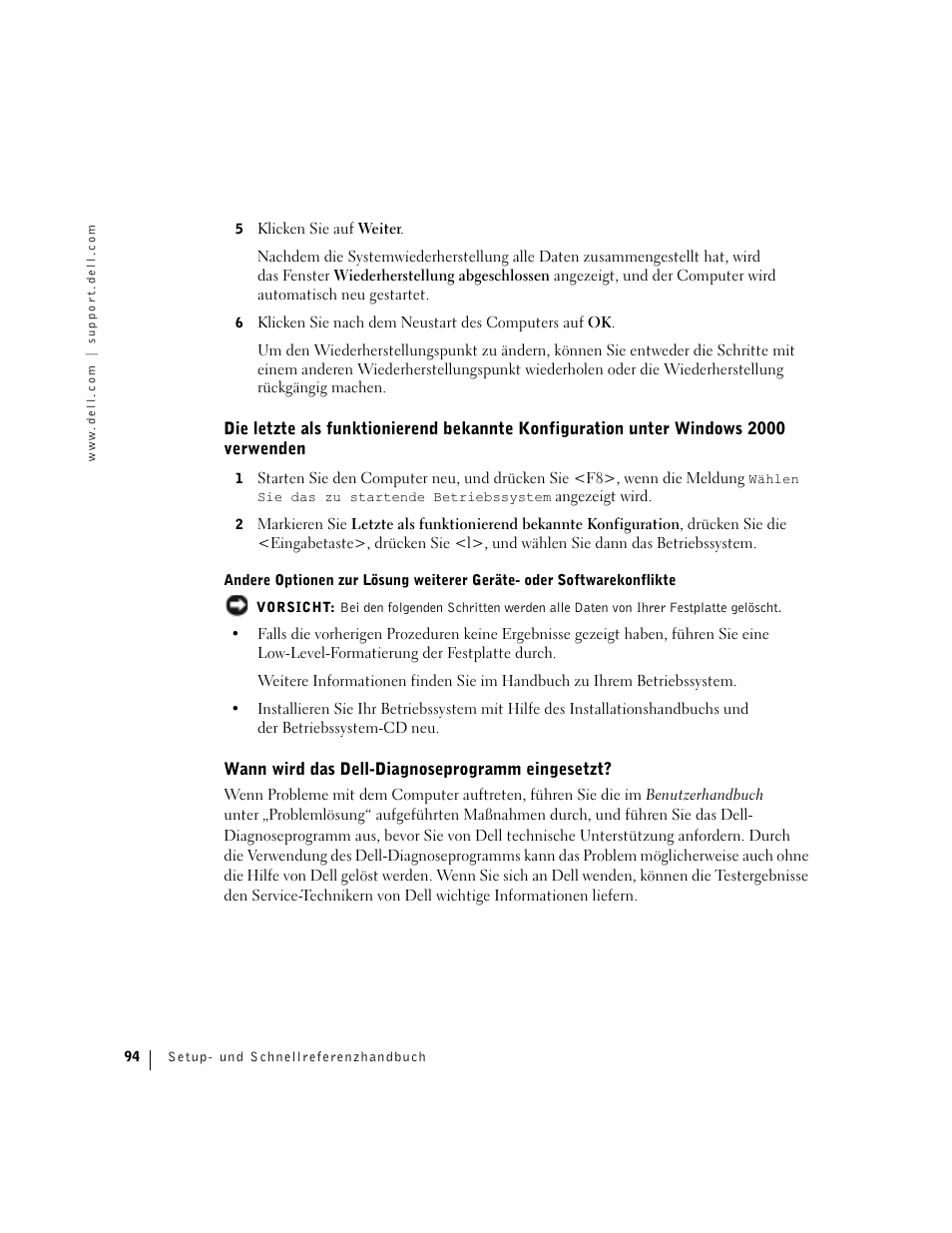 Wann wird das dell-diagnoseprogramm eingesetzt | Dell Precision 360 User Manual | Page 94 / 182